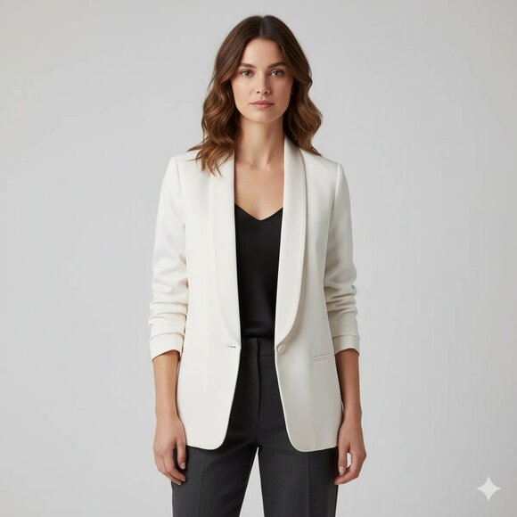 Aritzia Babaton Blazer Structured Jacket Single Button Shoulder pads Ivory 0 - Picture 1 of 16